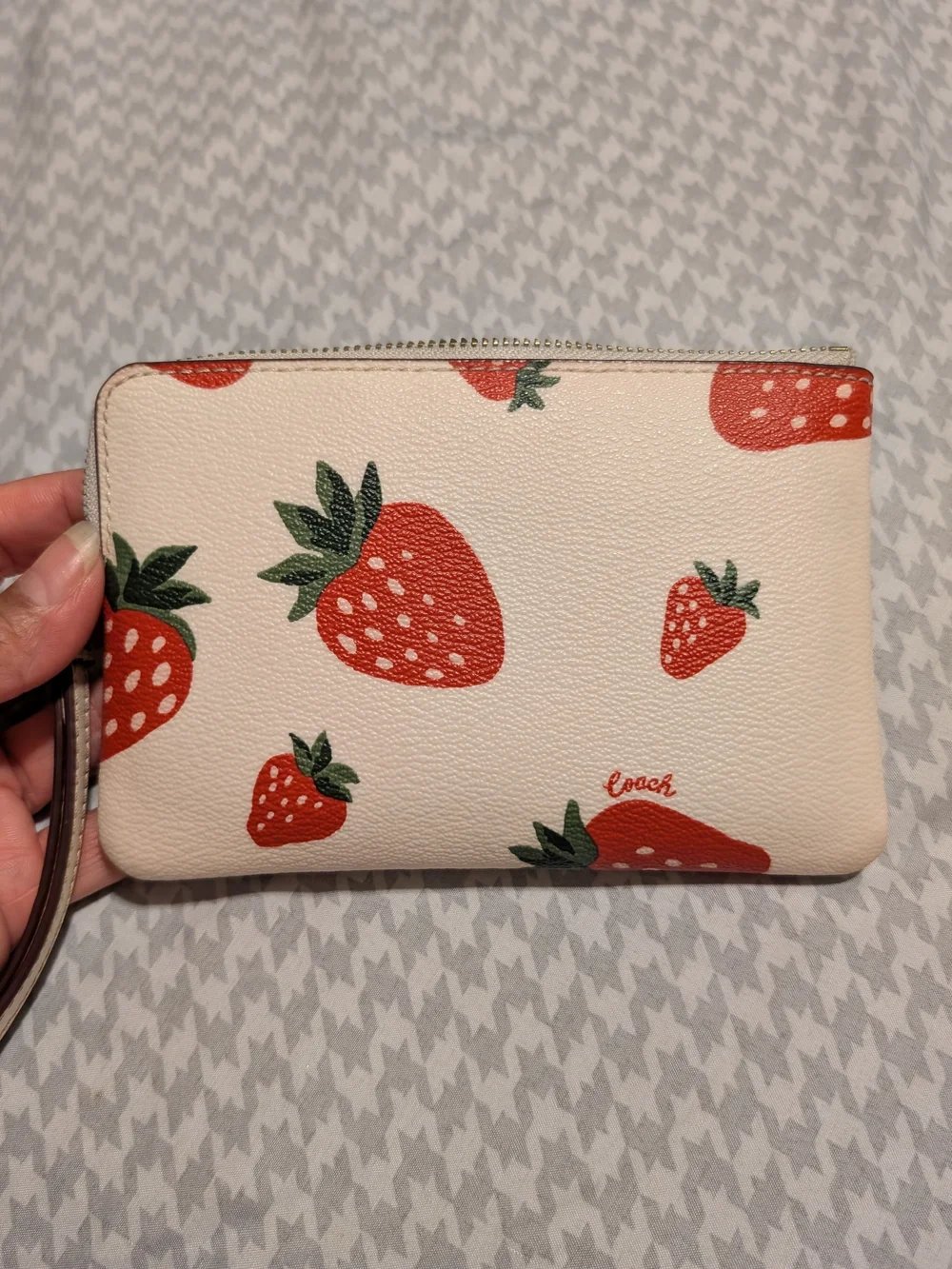 Coach Strawberry Print Wristlet Pouch in Cream and Red
